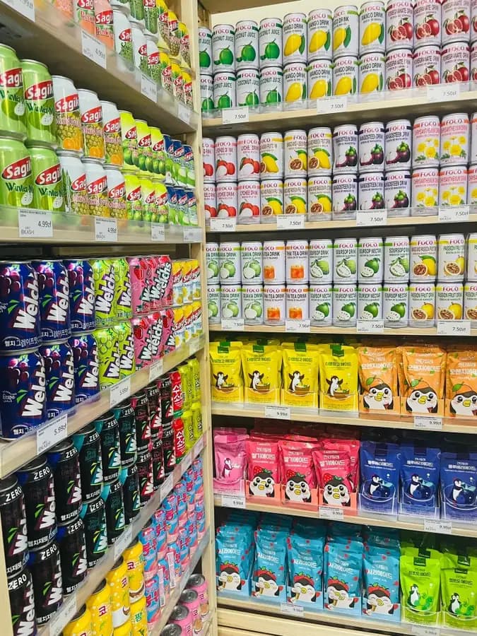 FOCO tropical juices and Cantabile drink pouches at the OKASHI Asian supermarket