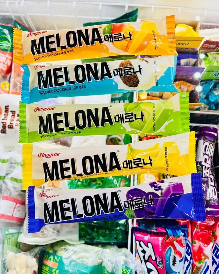 Binggrae Melona ice cream bars in the freezer at OKASHI Group Asian supermarket Wrocław