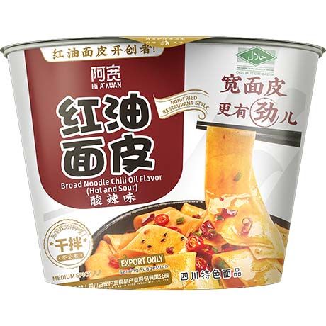 AKUAN Broad Noodles Chili Oil Hot & Sour Bowl 115g