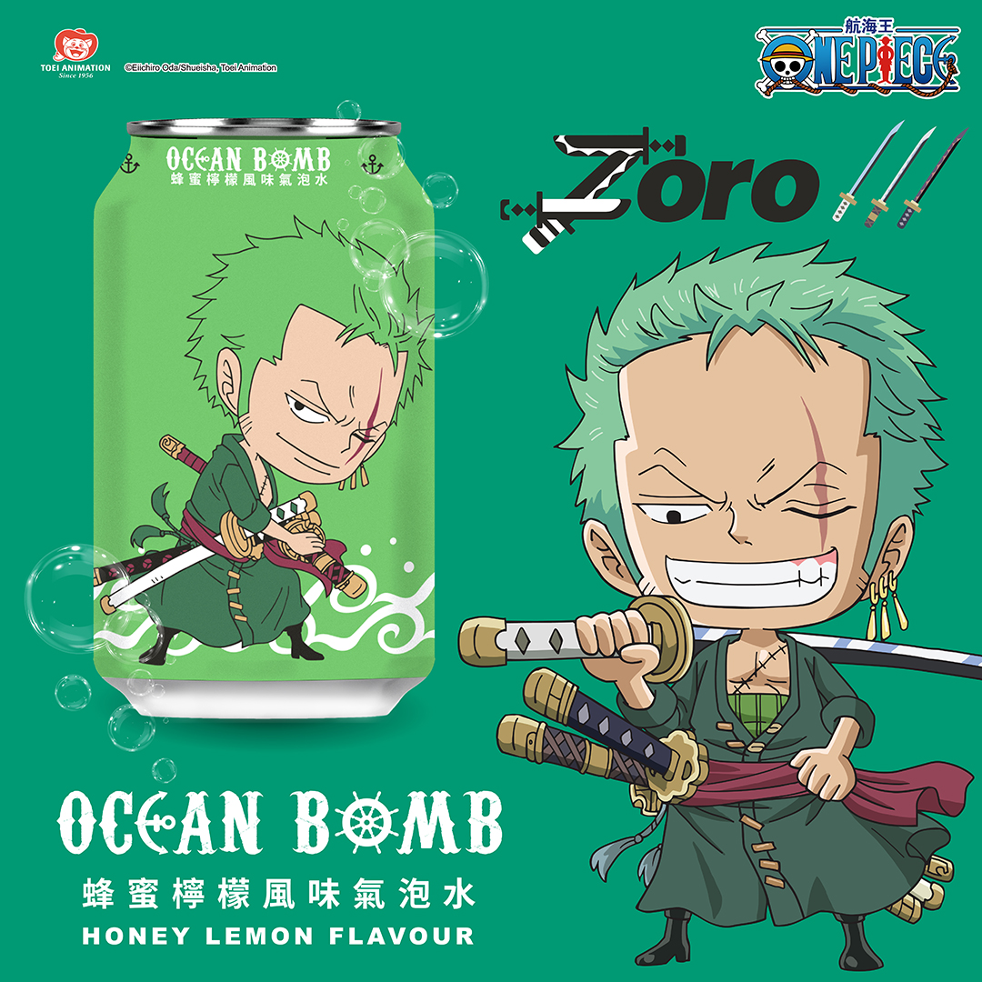 OCEAN BOMB One Piece Sparkling Water Zoro Honey Lemon 330ml