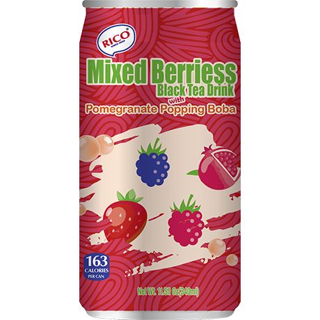 RICO Black Tea Drink Mixed Berries & Boba 340ml