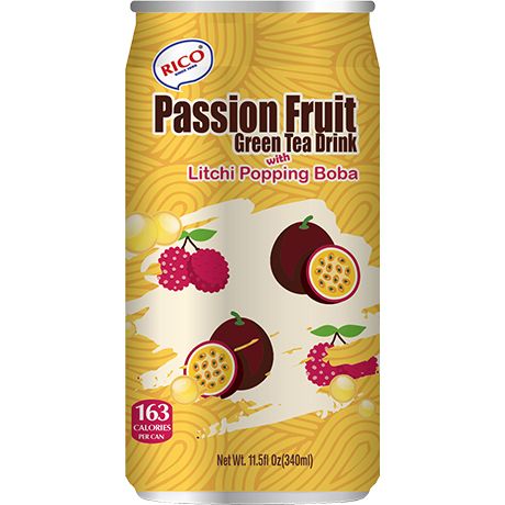 RICO Green Tea Drink Passion Fruit & Boba 340ml